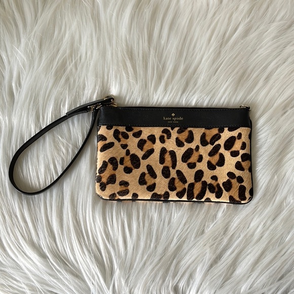 kate spade Handbags - Kate Spade Hudson Street Black Leopard Calf Hair Wristlet